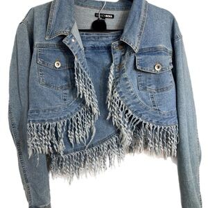 Fashion Nova Fringed Denim Jacket and skirt set